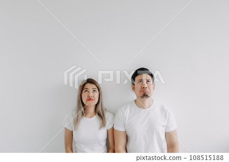 Advertisement copy space of boring face lover couple isolated on white. 108515188