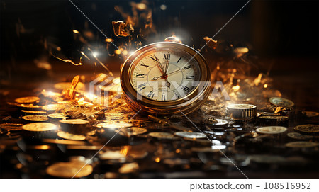 時間就是金錢：用埋有金幣的瘋狂錶盤的時鐘來表達 108516952
