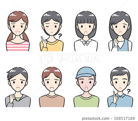 小學男孩和女孩消極表達圖標集 小學男孩和女孩消極表達圖標集 108517189