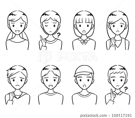 小學男生女生負面表情圖示集（畫線） 108517191