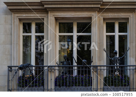Halloween decorations on a front of the building in Manhattan NYC 108517955