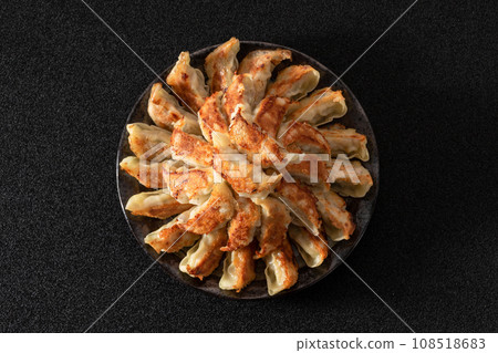 Grilled gyoza, gyoza, Chinese food, overhead view 108518683