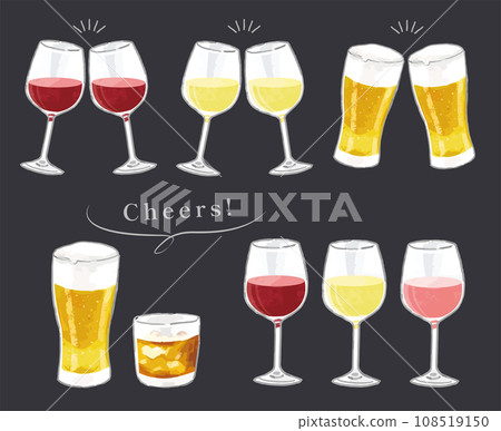 Vector illustration set of alcoholic drinks in chalk art style 108519150