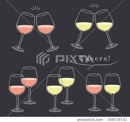 Vector illustration set of toasting wine glasses (simple chalk art style) 108519152