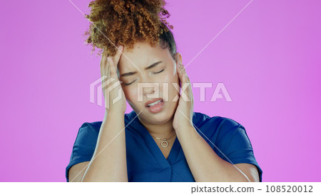 Fibromyalgia, black woman and muscle injury with stress and uncomfortable ache in studio on pink background. Neck pain, African person and inflammation, strain or anxiety with joint risk or problem Fibromyalgia, black woman and muscle injury with stress and uncomfortable ache in studio on pink background. Neck pain, African person and inflammation, strain or anxiety with joint risk or problem 108520012