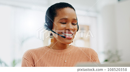 Customer service face, laptop and professional happy woman conversation on telemarketing, consultation or tech support. Home, freelance remote work and telecom agent consulting on lead generation Customer service face, laptop and professional happy woman conversation on telemarketing, consultation or tech support. Home, freelance remote work and telecom agent consulting on lead generation 108520358