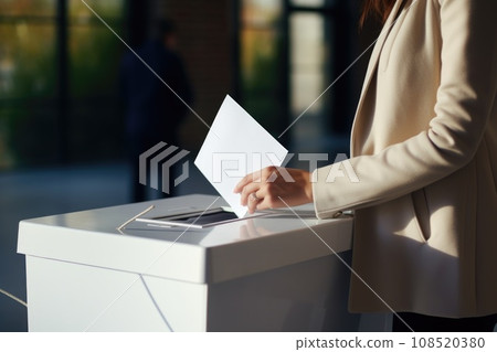 A woman puts a bill into the ballot box at the polling station 108520380