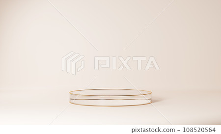Golden and transparent glass pedestal on a beige background. (horizontal) 108520564