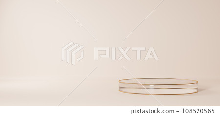 Golden and transparent glass pedestal on a beige background. copy space. (horizontal) 108520565