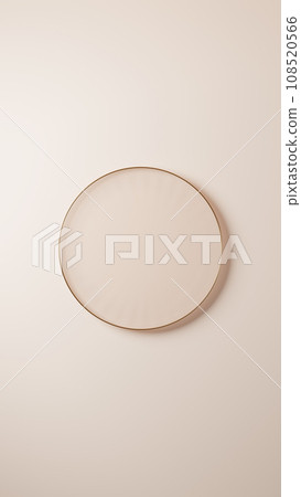 Golden pedestal on a beige background. Circular gold and glass. Overhead view. (vertical) 108520566