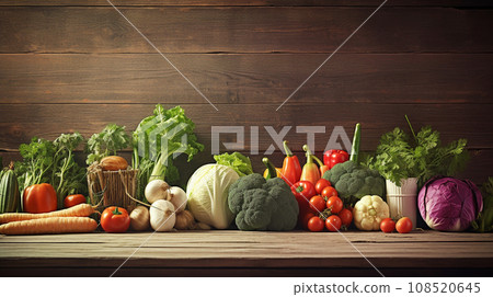fresh vegetables on wooden table. healthy food and wellness product. generative AI fresh vegetables on wooden table. healthy food and wellness product. generative AI 108520645