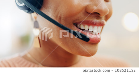 Call center headset, mouth or business person conversation on telemarketing, consultation or technical support. Help desk closeup, administration receptionist and agent consulting on lead generation Call center headset, mouth or business person conversation on telemarketing, consultation or technical support. Help desk closeup, administration receptionist and agent consulting on lead generation 108521152