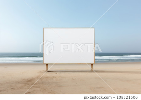 A large street billboard for advertising against the background of the sea and rocks 108521506