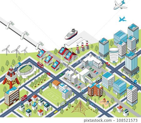 海邊城市景觀的俯視圖插圖（透明背景） 108521573