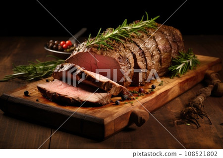 Roast beef cut into portions, laid out Roast beef cut into portions, laid out 108521802