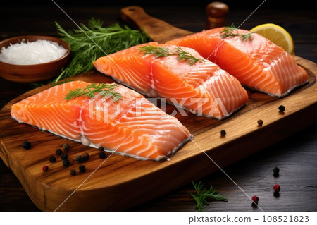 Red fish steaks with greens Red fish steaks with greens 108521823