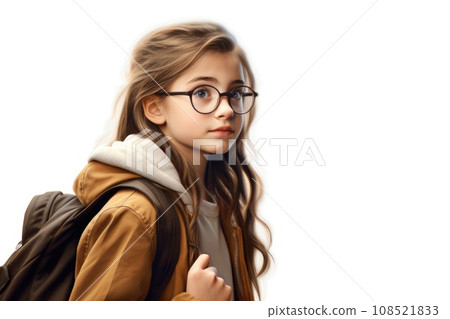 Portrait of a schoolgirl girl with glasses and a backpack Portrait of a schoolgirl girl with glasses and a backpack 108521833