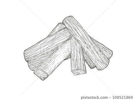 Hand-drawn illustration of realistic firewood 108521869