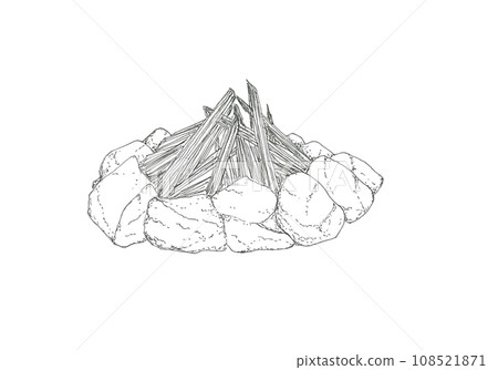 由石頭和樹枝製成的篝火 108521871