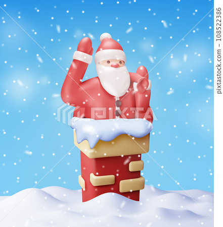 3D Santa Claus with Bag in House Chimney 3D Santa Claus with Bag in House Chimney 108522386