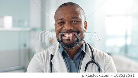 Healthcare, doctor and face of black man at hospital with smile for support, service and wellness. Medicine, professional and African expert with happiness and pride for career, surgery or insurance Healthcare, doctor and face of black man at hospital with smile for support, service and wellness. Medicine, professional and African expert with happiness and pride for career, surgery or insurance 108522581