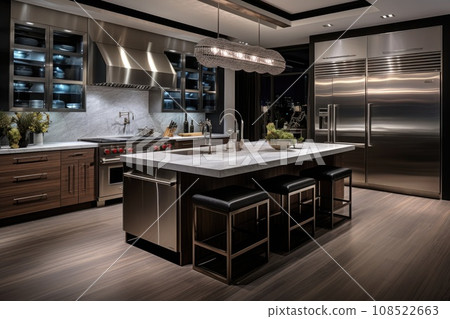 Elegant modern kitchen with stainless steel appliances 108522663