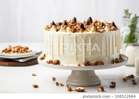 Layered vanilla cake with nuts 108522664