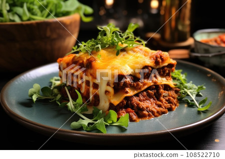 Hot lasagna with cheese 108522710