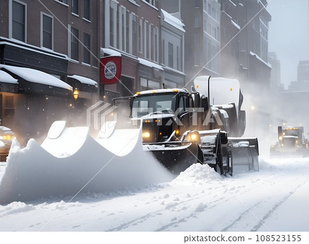 Snowplow and snowy road Snowplow and snowy road 108523155