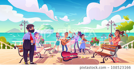 Street musician band playing musical instruments 108523166
