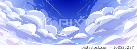 Blue anime sky background with fluffy clouds. Blue anime sky background with fluffy clouds. 108523257