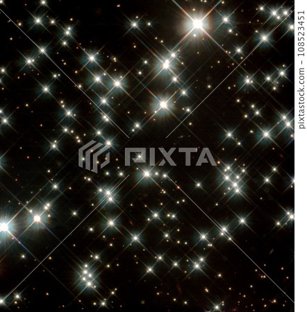 Cosmos, space and stars in universe on black background with light, pattern and color glow solar system. Galaxy, infinity and planets in milky way with nebula shine, dark sky and nature in aerospace. 108523451