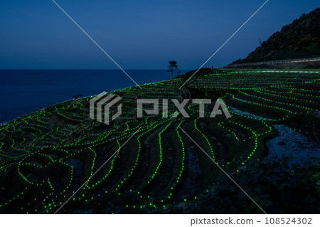 奧能登的旅遊景點 | 世界農業遺產城目千枚田的燈光夜景 | 閃閃發光的山脊 | 石川縣輪島市 108524302