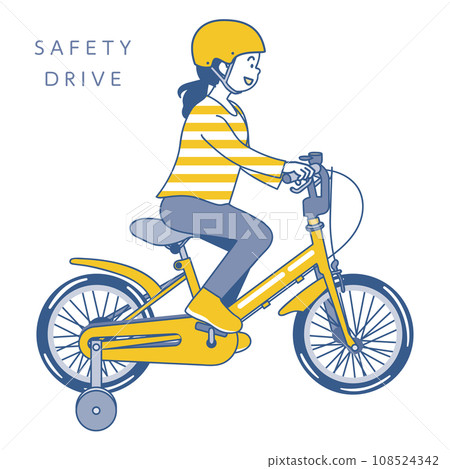 Girl riding a bicycle with training wheels 2 colors 108524342