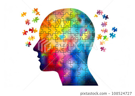 Human head and rainbow jigsaw puzzles. Generative AI. Human head and rainbow jigsaw puzzles. Generative AI. 108524727