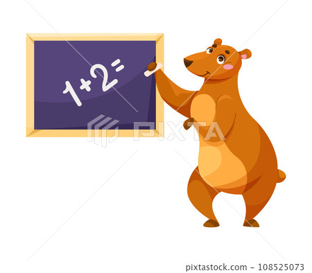 Bear at School at Chalkboard Do Math Sum Have Lesson and Education Vector Illustration 108525073