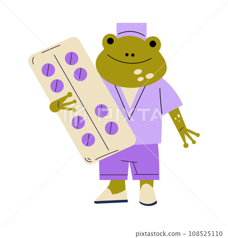 Frog Animal Doctor Character Hold Pill Blister Pack Work in Hospital Vector Illustration Frog Animal Doctor Character Hold Pill Blister Pack Work in Hospital Vector Illustration 108525110
