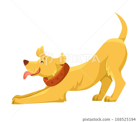 Dog Breed with Brown Coat and Collar on Neck Stretching Vector Illustration Dog Breed with Brown Coat and Collar on Neck Stretching Vector Illustration 108525194
