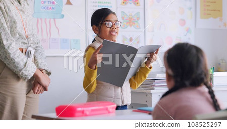 Child, reading and classroom with girl speaker, book and education at a school. Students, learning and notebook with development, knowledge and study work with story discussion of youth assessment Child, reading and classroom with girl speaker, book and education at a school. Students, learning and notebook with development, knowledge and study work with story discussion of youth assessment 108525297