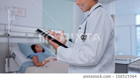 Happy woman, doctor and hands with tablet in medical research, healthcare or telehealth communication at hospital. Closeup of female person, nurse or surgeon on technology for online search at clinic Happy woman, doctor and hands with tablet in medical research, healthcare or telehealth communication at hospital. Closeup of female person, nurse or surgeon on technology for online search at clinic 108525564