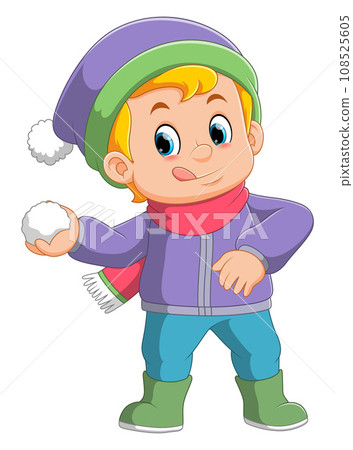 Cartoon little boy in winter clothes throwing snowballs of illustration Cartoon little boy in winter clothes throwing snowballs of illustration 108525605