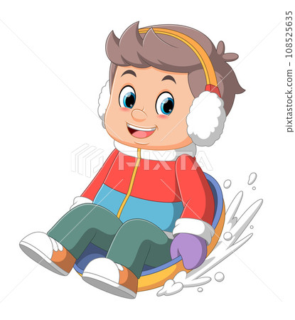 Cartoon A boy kids sledding down a hill of illustration Cartoon A boy kids sledding down a hill of illustration 108525635