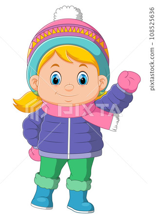 Cartoon little girl in winter clothes of illustration 108525636