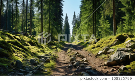 Forest trail in deep woodland 108525799