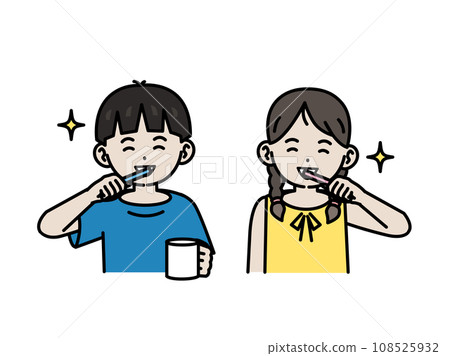 Illustration of a child brushing his teeth Illustration of a child brushing his teeth 108525932