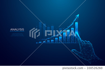 Growth graph chart and up arrow. Abstract finger touching on chart bar 108526260