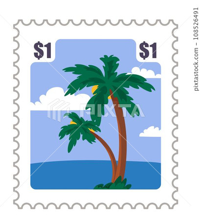 Thailand postcard or postmark with beach and palm 108526491