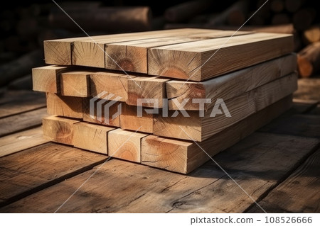 Wooden lumber, industrial wood, timber. Pine wood timber Wooden lumber, industrial wood, timber. Pine wood timber 108526666