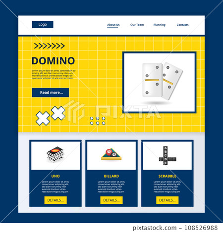 Domino flat landing page website template. Uno, billard, srabble. Web banner with header, content and footer. Vector illustration. 108526988