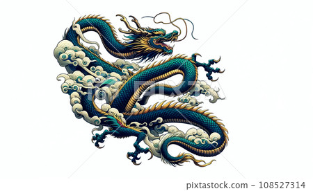 白色背景上的日本龍。也用於龍年新年賀卡。人工智慧影像 108527314